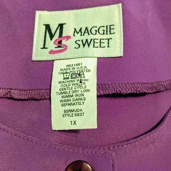 Maggie Sweet Button-Down Blouse Top Short Sleeve Collared Purple Career Casual - Picture 3 of 4